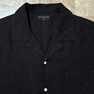 Goodlife Shirt Mens Large Black Linen Blend Short Sleeve Button Loop Collar USA